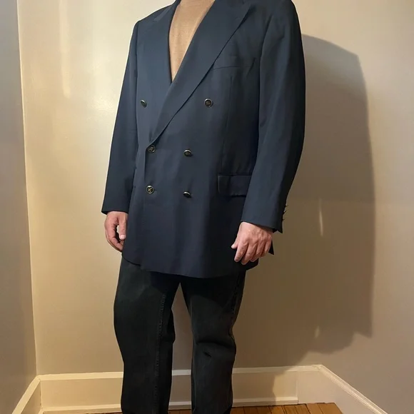 Vintage Double Breasted Burberry Navy Blazer Sport Coat Classic Tailoring - Picture 1 of 10